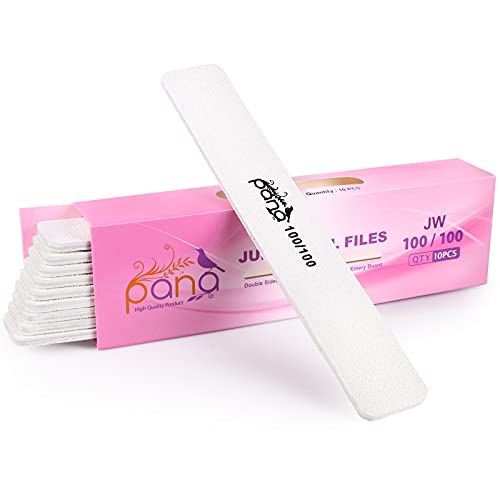 PANA Jumbo Double-Sided Emery Nail File for Manicure, Pedicure, Natural, and Acrylic Nails - White (Grit 100/100) - 50 Piece Pack