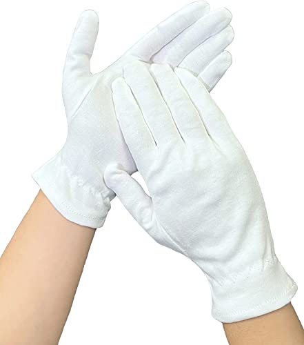 Rayuu Moisturizing Cotton Glove for Dry Hand Treatment, Nighttime Sleeping Gloves for Eczema, Dry Sensitive Irritated Skin, Hands SPA, Lightweight, Durable and Reusable, Mitten (L - 12 Pairs)