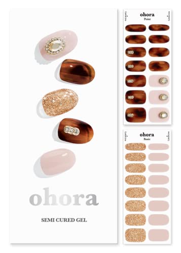 ohora Semi Cured Gel Nail Strips (N Charmed) - Works with Any Nail Lamps, Salon-Quality, Long Lasting, Easy to Apply & Remove - Includes 2 Prep Pads, Nail File & Wooden Stick - Glitter