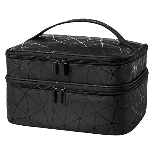 OSPUORT Portable Nail Polish Carrying Case, Holds 30 Bottles, Double Layer Design Nail Polish Holder, Professional Travel Organizer Bag for Nail Varnish and Manicure Set (Black)