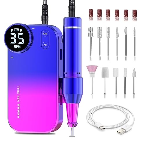 Ftrule Professional Nail Drill Machine, 35000 RPM Efile Nail Drill Kit, Rechargeable Electric Nail File Machine, with 11 Bits, for Acrylic Gel Nails, Manicure Pedicure, Polishing Shape, Colorful