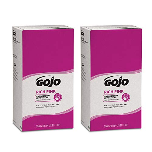 Gojo RICH PINK Antibacterial Lotion Soap, Floral Balsam Fragrance, 5000 mL Lotion Hand Soap Refill PRO TDX Push-Style Dispenser (Pack of 2) - 7520-02