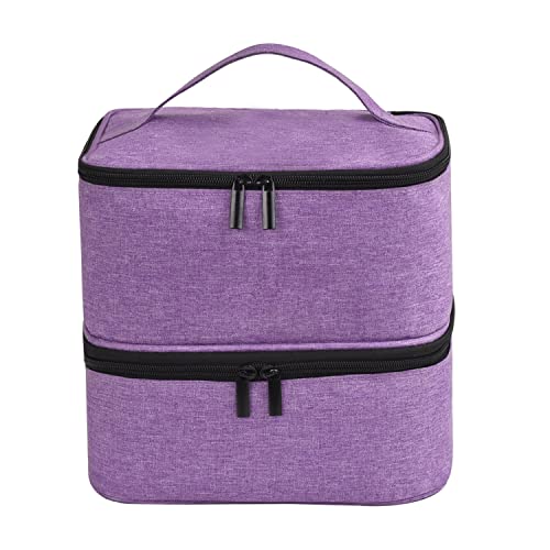 ZFZGFRCS Upgraded Nail Polish Organizer Case - Holds 30 Bottles and 1 Nail Light, Double-layer Nail Polish Carrying Case Nail Polish Storage Bag with Handles (Style B-Purple)