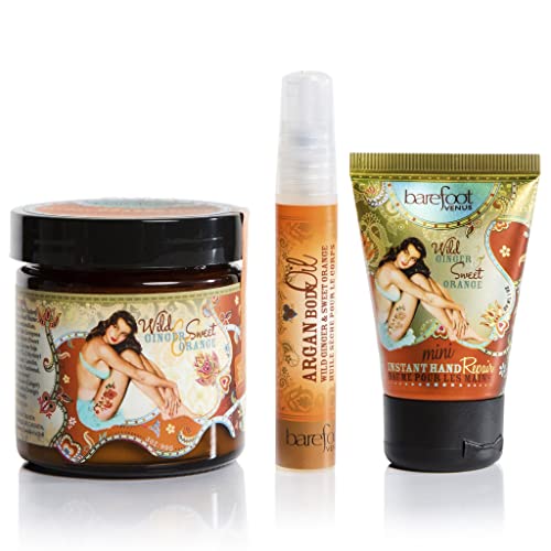 Barefoot Venus Wild Ginger & Sweet Orange Bundle: Instant Hand Repair (3 oz), Mini Instant Hand Repair (1 oz), Argan Body Oil (0.27 oz)