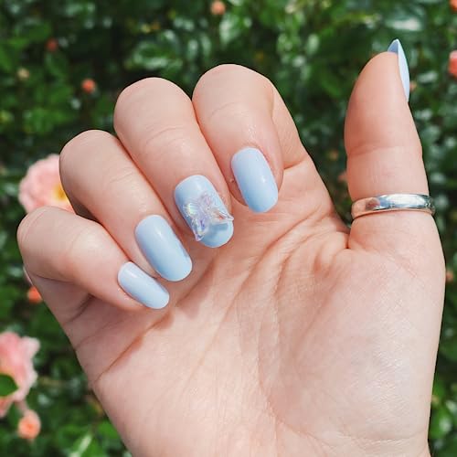Mari By Marsai, Reusable 24pcs Press On Luxury Manicure, Salon-Quality Long Lasting Fake False Nails Easy to Apply, Includes 2 Prep Pads Non-Toxic Glue, Sticky Tabs (Azure Skies)