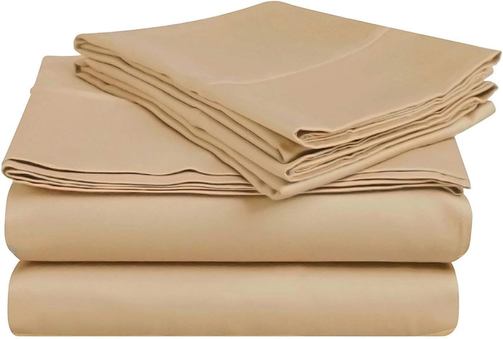 Luxurious Finish Comfortable Queen Sleeper Sofa 4-PCs Bed Sheet Set on Amazon !! Made from 500 TC Egyptian Cotton Quality Solid Beige Color, Queen Size Fits Pockets 8'' Depth (60" x 74" + 8")