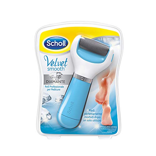 Scholl Velvet Smooth Roll Professional Electric Pedicure for Dry Skin, Light Blue, Crystals,Diamond, Azure, 1 Unità (Confezione da 1)