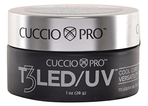 Cuccio Pro T3 LED/UV Cool Cure Versatility Gel - Self-Levelling - Incredibly Flexible - Strong Adhesion - High Shine Finish - Fast Application - Quick Cure - Blue Bling - 1 Oz Nail Gel