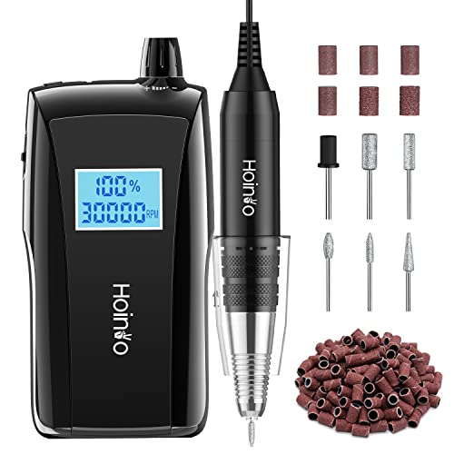 Professional Nail Drill Machine 30000 RPM Portable Rechargeable Nail Drill and Nail Dryer Electric Nail File Set with UV Lamp Cordless Nail File for Acrylic Gel Manicure Polishing Pedicure,Black