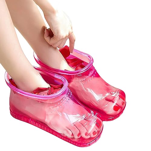 WMHYLYH Massage Foot Bath Shoes Foot Soaking Bath Basin, Portable Foot Soak Tub Foot Soaker, Foot Spa Shoes Pedicure Foot Spa for Thermal Massage to Promote Blood Circulation (Large,Red)