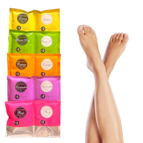 Jelly Pedicure Foot Soak Packets - 5Pcs Multi Pack Exfoliating Foot Spa Soak Including Orange, Lavender & More - Detoxifying Jelly Foot Soak for Pedicure - Moisturizing Foot Softening Soak - 5Pack