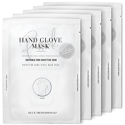 DLUX PROFESSIONAL Hand Mask - 5 Packs of 2 Nutritious Fragrant Hand Mask Gloves, Protein Rich Moisturizing Gloves For Dry Hands, Single Use Hand Masks for Dry Cracked Hands Overnight