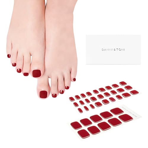 DANNI & TONI Semi Cured Gel Toenail Strips Burgundy (Almadine) Red Gel Nail Stickers Solid Color Toe Nail Wraps 37 Stickers