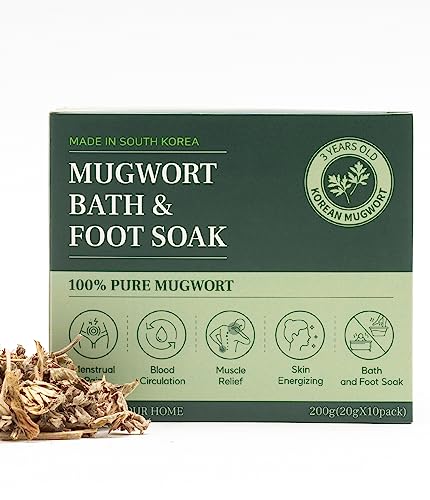 Goospery Korean Organic Mugwort Bath and Foot Soak (10 Pack) Natural Home Spa Therapy with Traditional Korean Healing Properties and Relaxation Benefits, Skin Soothing, Muscle Relief