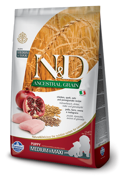 Farmina N&D Natural & Delicious Ancestral Grain Medium & Maxi Puppy Chicken & Pomegranate Dry Dog Food