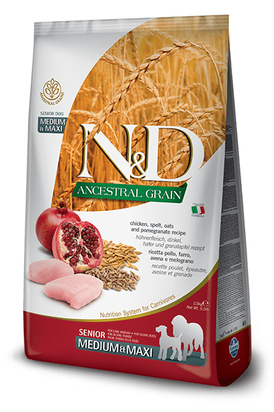 Farmina N&D Natural & Delicious Ancestral Grain Chicken & Pomegranate Medium & Maxi Senior Dry Dog Food