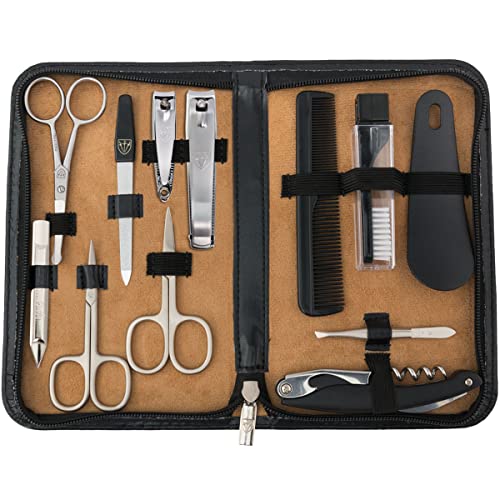 3 Swords Germany - brand quality 12 piece manicure pedicure grooming kit set for professional finger & toe nail care scissors clipper fashion leather case in gift box, Made by 3 Swords (00798)