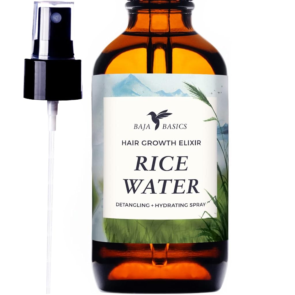 Rice Water For Hair Growth by Baja Basics, Thickness, Strength, Shine - Natural Leave-in Conditioner for Scalp, Dry Split End Moisturizer - Mist Spray for Curly, Straight, Thick, Thin Hair 4oz