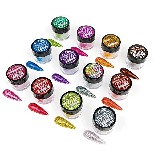 Mia Secret GLITTER Acrylic Powder Collection (12 pc) Nail Art Powder Collection with 12 unique colors MADE IN USA