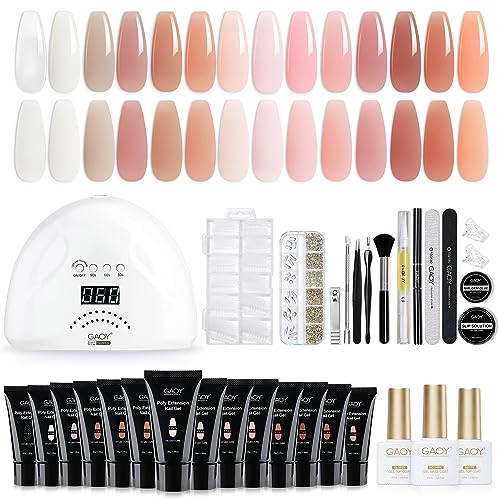 GAOY Poly Gel Nail Kit with UV Light, 14 Pcs 30g Nude Pink Builder Gel Kit with Slip Solution for Nail Extension and Strengthening, Starter Kit for Beginners Nail Art DIY