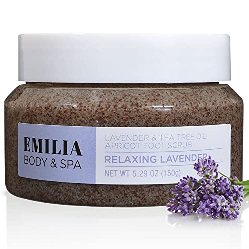Emilia Foot Scrubs - Natural Organic Scrub - Exfoliating Body, Hand & Foot Scrub - Feet Exfoliator - Dead Sea Mineral Salt, Lavender & Tea Tree Oil Apricot Scrub - Bath, Pedicure, Cracked Heel Care