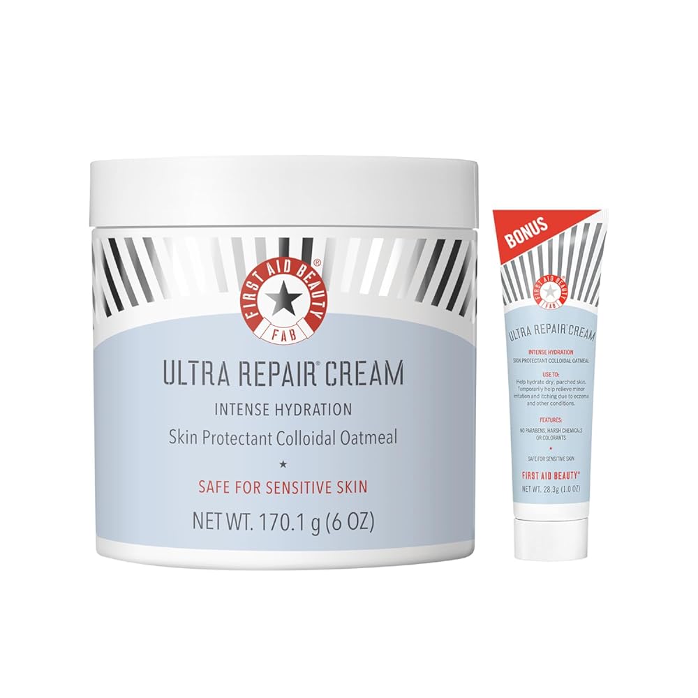 First Aid Beauty Ultra Repair Cream Intense Hydration Moisturizer for Face and Body Ð Strengthens Skin Barrier + Instantly Relieves Dry, Distressed Skin + Eczema Ð 6 oz + Bonus 1 oz Travel Size