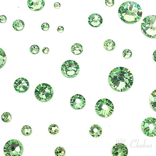 PERIDOT (214) green 144 pcs Swarovski 2058/2088 Crystal Flatbacks green rhinestones nail art mixed with Sizes ss5, ss7, ss9, ss12, ss16, ss20, ss30