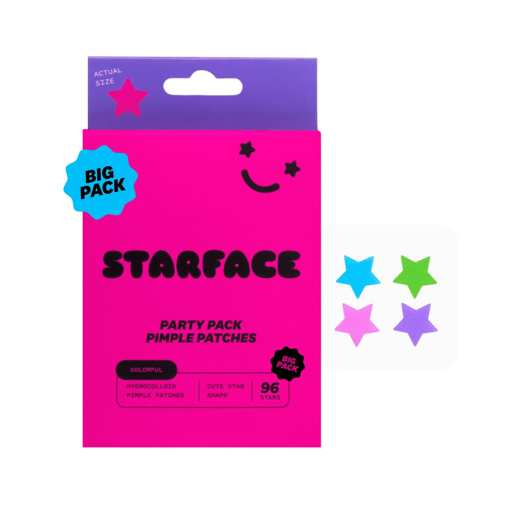 Starface Party Pack Big Pack Hydro-Stars, Colorful Hydrocolloid Pimple Patches, Absorb Fluid and Reduce Inflammation, Cute Star Shape (96 Count)
