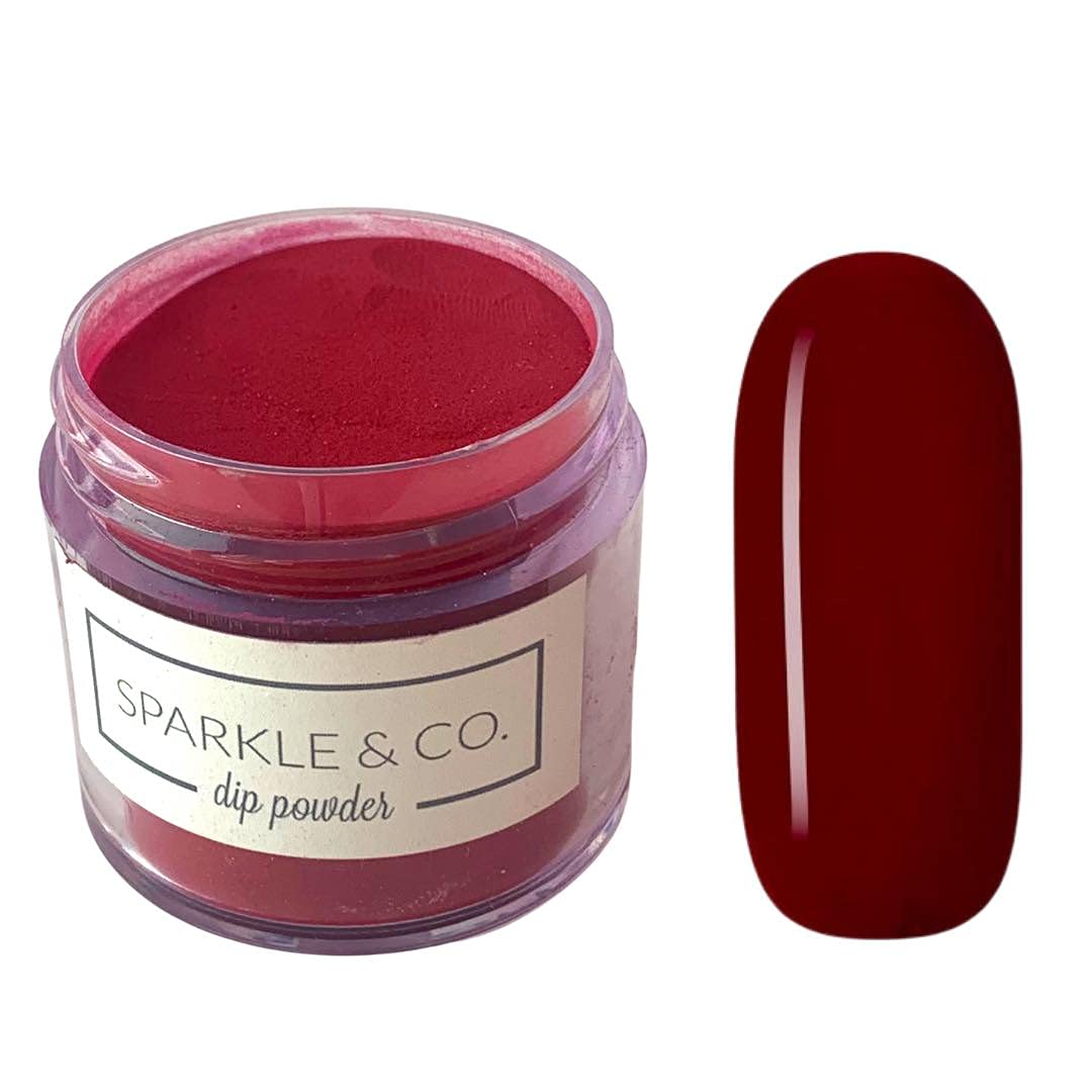 Sparkle & Co. Dip Powder dp.02 Sip & Dip (Dark Red) – 1 Ounce Dipping Powder Jar For Manicure DIY Fall Shade, No Lamp Needed