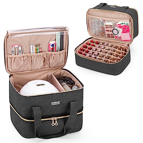 BAFASO Nail Polish Storage Holds 40 Bottles (15ml - 0.5 fl.oz) and a Nail Lamp, Nail Polish Carrying Case with Manicure Tools Sections (BAG ONLY), Black