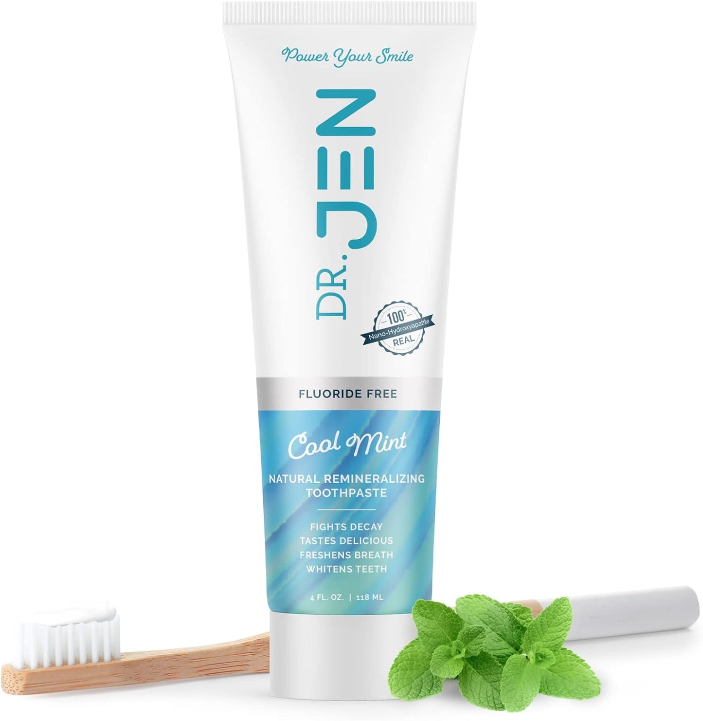 Dr Jen 10% Nano Hydroxyapatite Fluoride Free Natural Remineralizing Toothpaste, Developed by a Real Dentist, Safe to Swallow, Clinically Proven, Strengthen Enamel (4 oz, Pack of 1)
