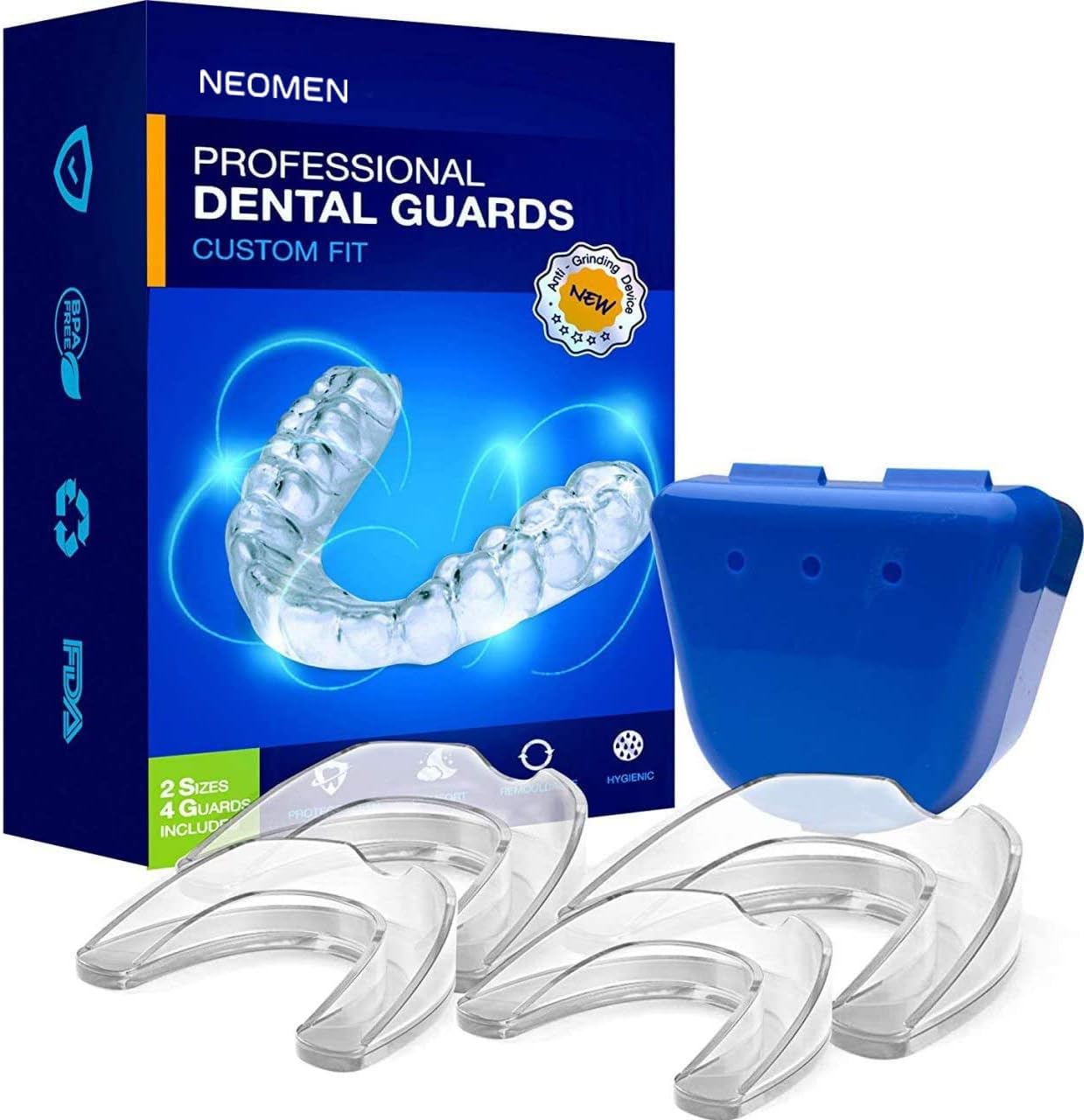 Neomen Mouth Guards for Grinding Teeth, bite guard for teeth clenching nighttime, bruxism mouth guard bite dental guards nightguard for sleep teeth grinding, Pack of 4