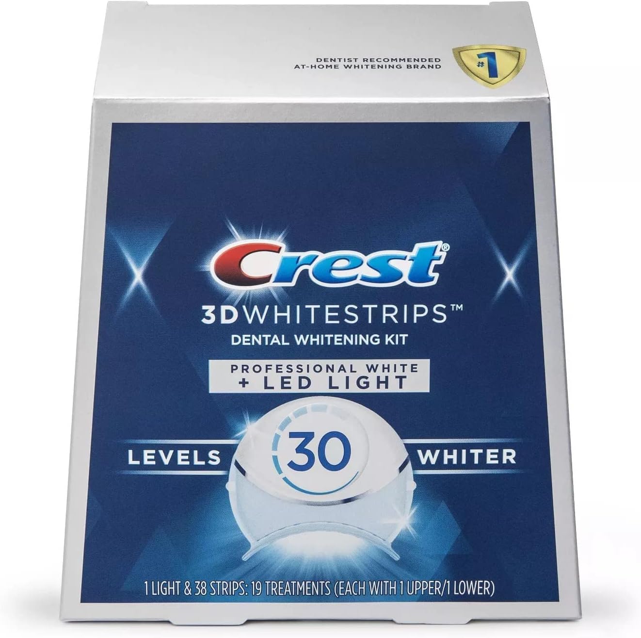 Crest 3D Whitestrips Professional White with Hydrogen Peroxide + LED Light Teeth Whitening Kit - 19 Treatments