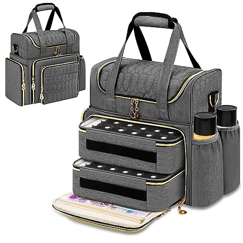 Betoores Nail Polish Organizer Holds 48+ Bottles (15ml/0.5 fl.oz) and a Nail Lamp, Nail Polish Storage Bag for Nail Tech, Nail Polish Carrying Case with Manicure Tools Storage Sections (Grey)