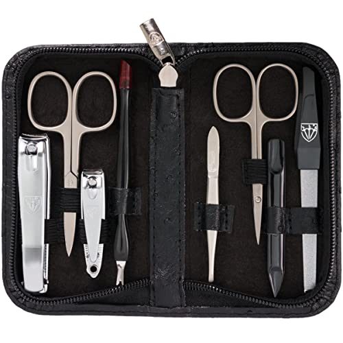 3 Swords Germany - brand quality 8 piece manicure pedicure grooming kit set for professional finger & toe nail care scissors clipper fashion leather case in gift box, Made in Solingen Germany (03928)