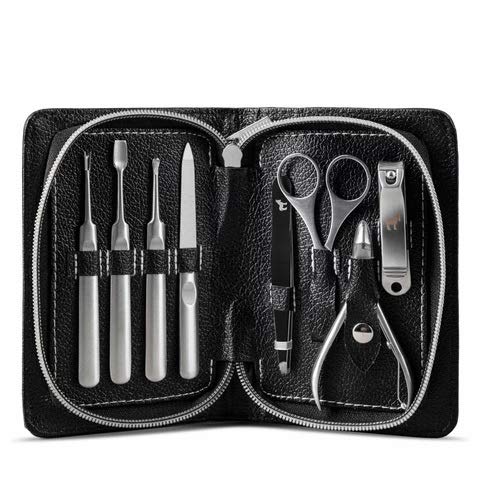 Pete & Pedro Men's 8-Piece Stainless Steel Professional Manicure Set For Men & Women | Nail Clippers, File, Cuticle Care, Scissors | Leather Travel Case, Pedicure, Grooming Kit | As Seen on Shark Tank