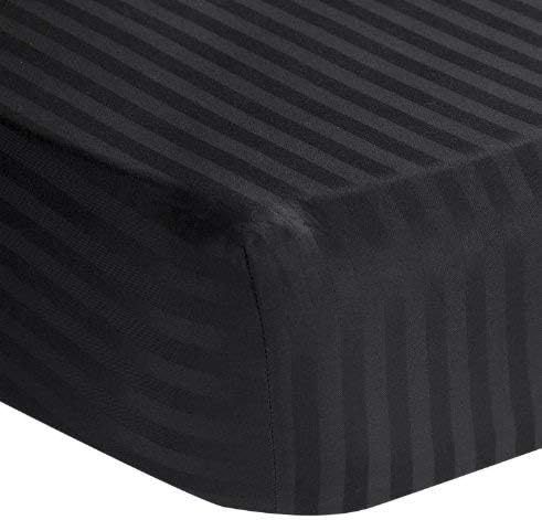 Impression by Home Collection 400 Thread Count 1-Piece Fitted (Bottom) Sheet Egyptian Cotton Fits Mattress 10" to 12'' Inch Deep Pocket California Queen (60" X 84") Black Color { Style : Stripe }