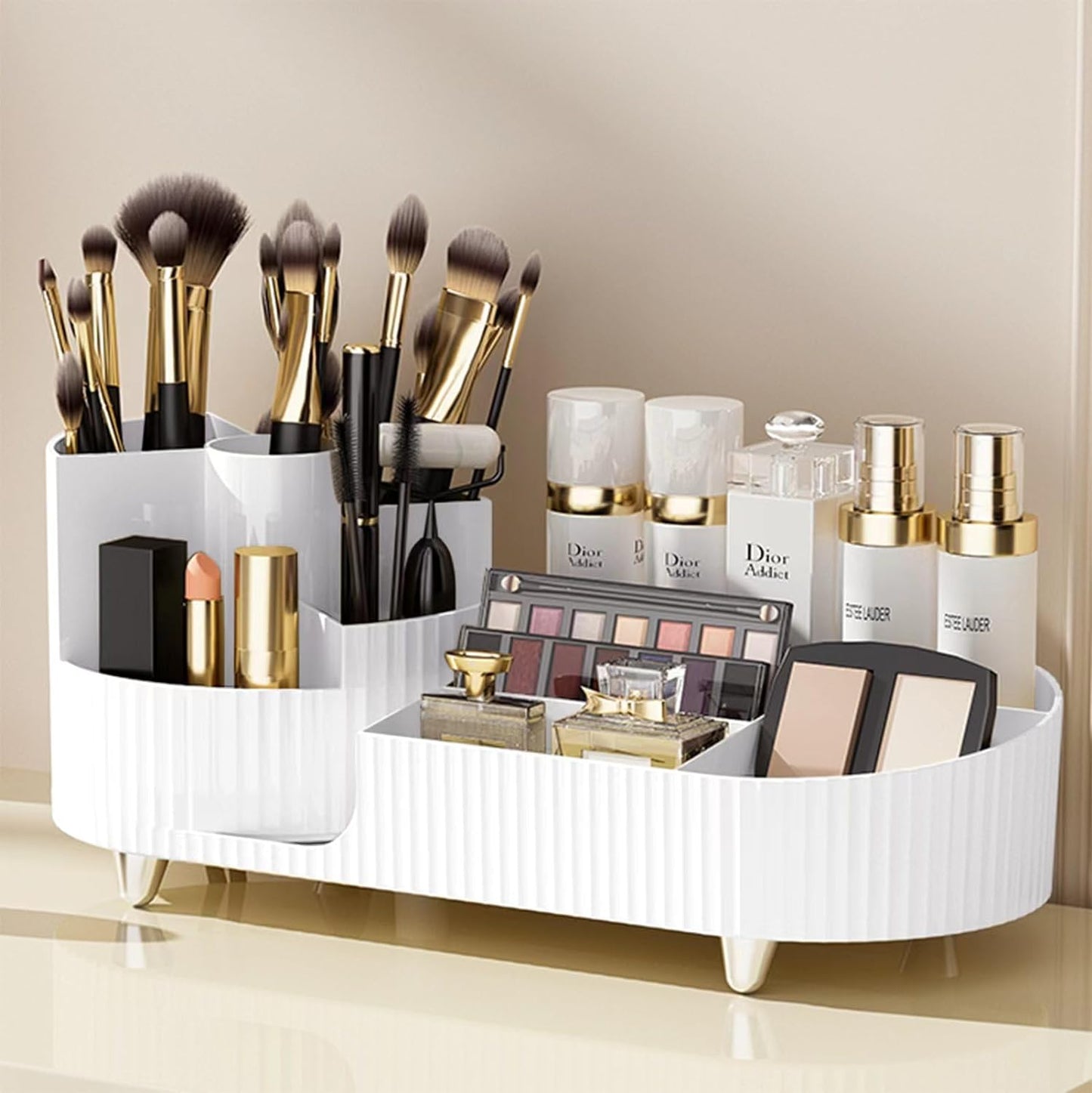 Rotating Makeup Organizer,Large Capacity Cosmetic Display Case,Easy to Hold All of Your Makeup Products,at Least 20 Makeup Brushes/Eyeliner,10 Lipsticks,8 Skincare Products