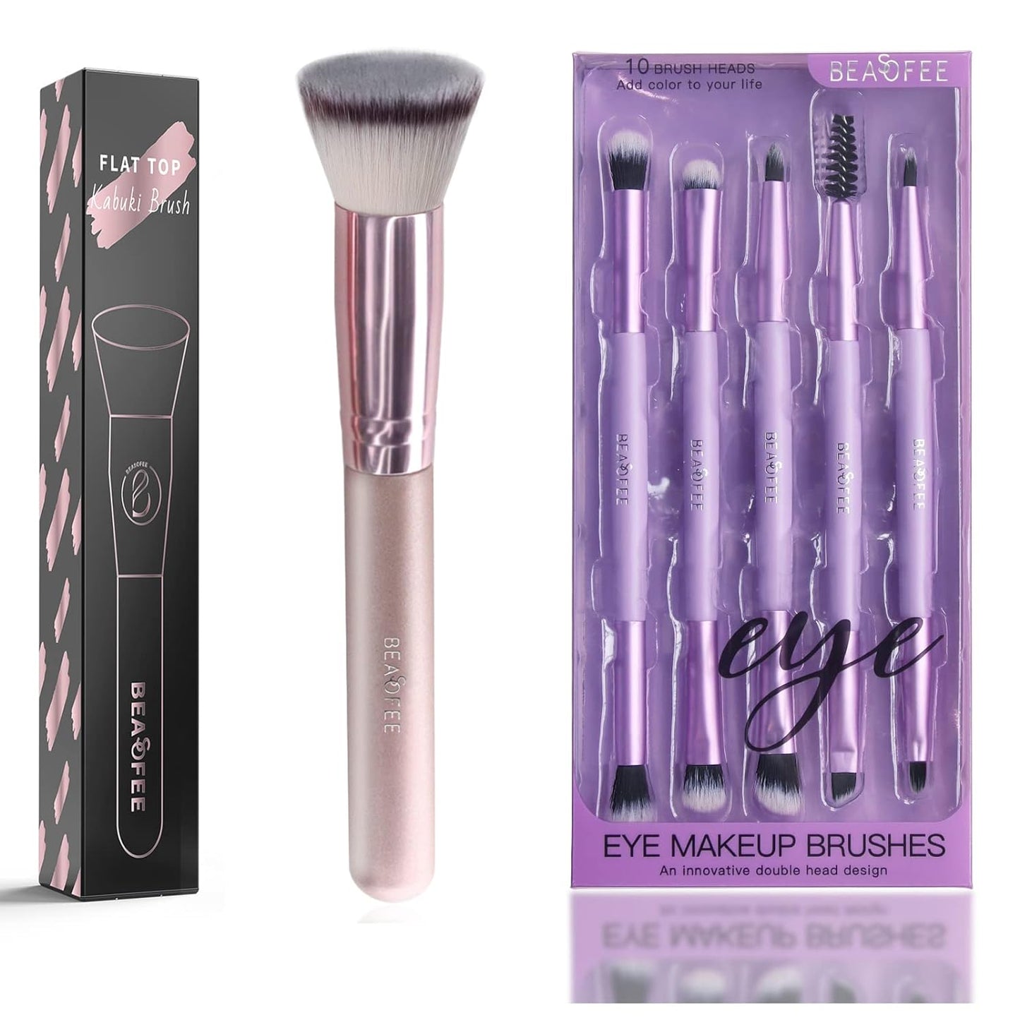 BEASOFEE Foundation Brush Flat Top+ Eyeshadow Brush Set