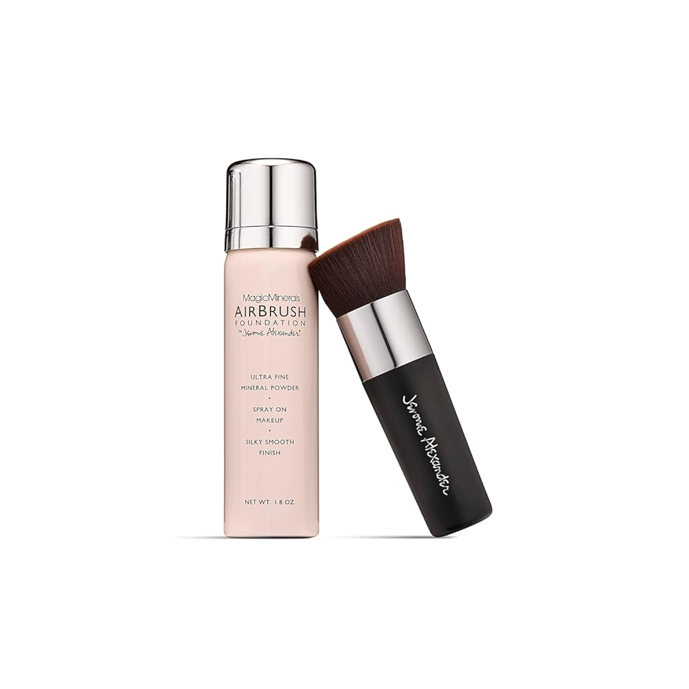 MagicMinerals AirBrush Foundation by Jerome Alexander Ð 2pc Set with Airbrush Foundation and Kabuki Brush - Spray Makeup with Anti-aging Ingredients for Smooth Radiant Skin (Light)