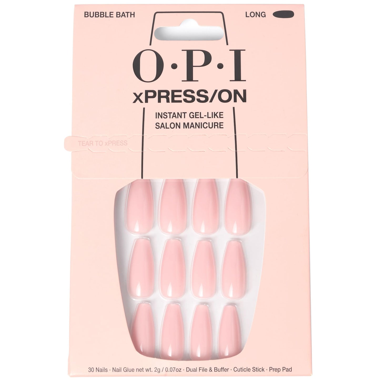 OPI xPress/On Press On Nails, Up to 14 Days of Wear, Gel-Like Salon Manicure, Vegan, Sustainable Packaging, With Nail Glue, Long Neutral Coffin Shape Nails, Bubble Bath