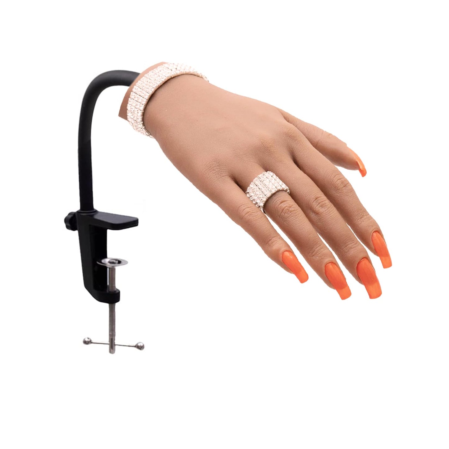 Practice Hand for Acrylic Nails Flexible Bendable Nail Practice Hand with Adjustable Bracket Realistic Silicone Hand Mannequin for Nails for Nails Beginner/Nail Salon (Right Hand,Light Brown)