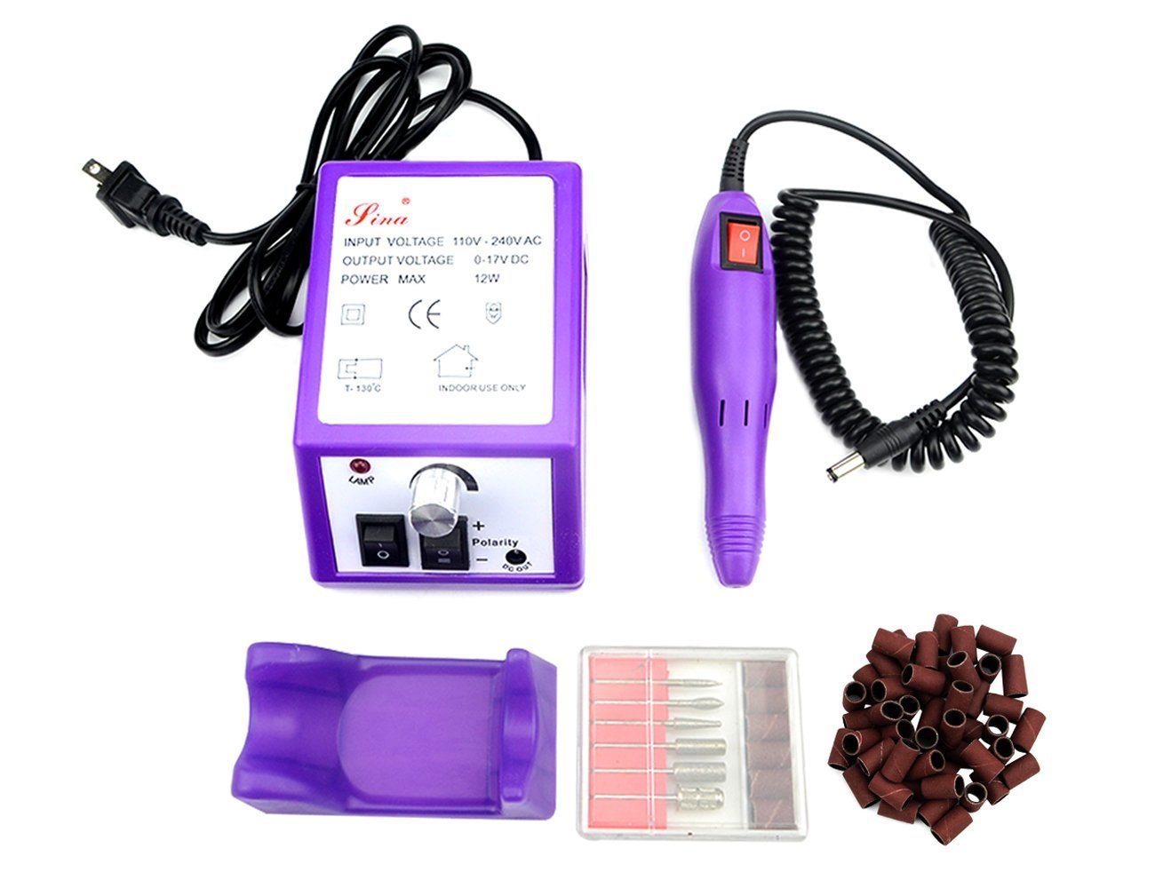 LILYS PET 20,000 RPM Light Type Professional Electric Nail Art Salon Drill Glazing Fast Machine,Electric Nail Art File Drill with 1 Pack of Sanding Bands (Violet)