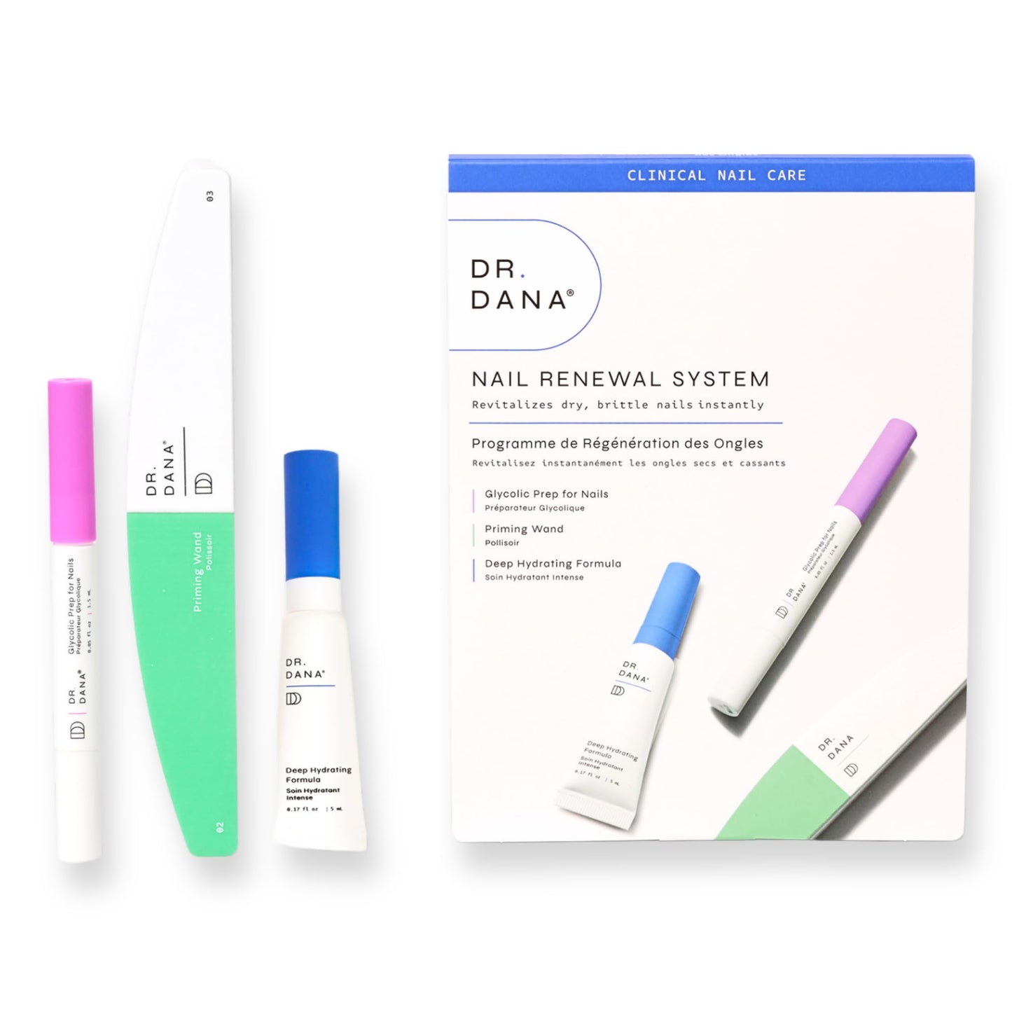 Dr. Dana Nail Repair for Damaged Nails - Nail kit with Nail Primer and Hydrator. Get Beautiful Nails Fast - Nail Strengthener and exfoliator with glycolic acid, Pistacia Lentiscus and Priming Wand