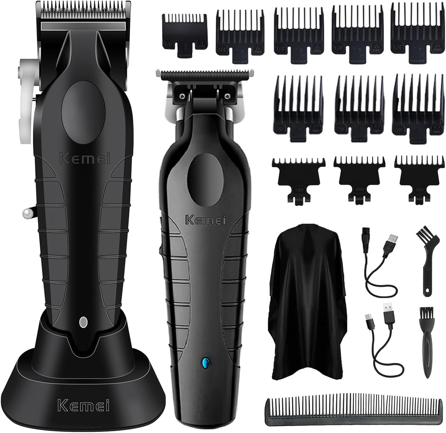KEMEI Hair Clipper and Trimmer Set Professional Cordless Hair Clipper for Men Electric Beard Trimmers Barber Hair Cuttings Kit, T Blade Trimmers for Men, KM-2296_KM-2299