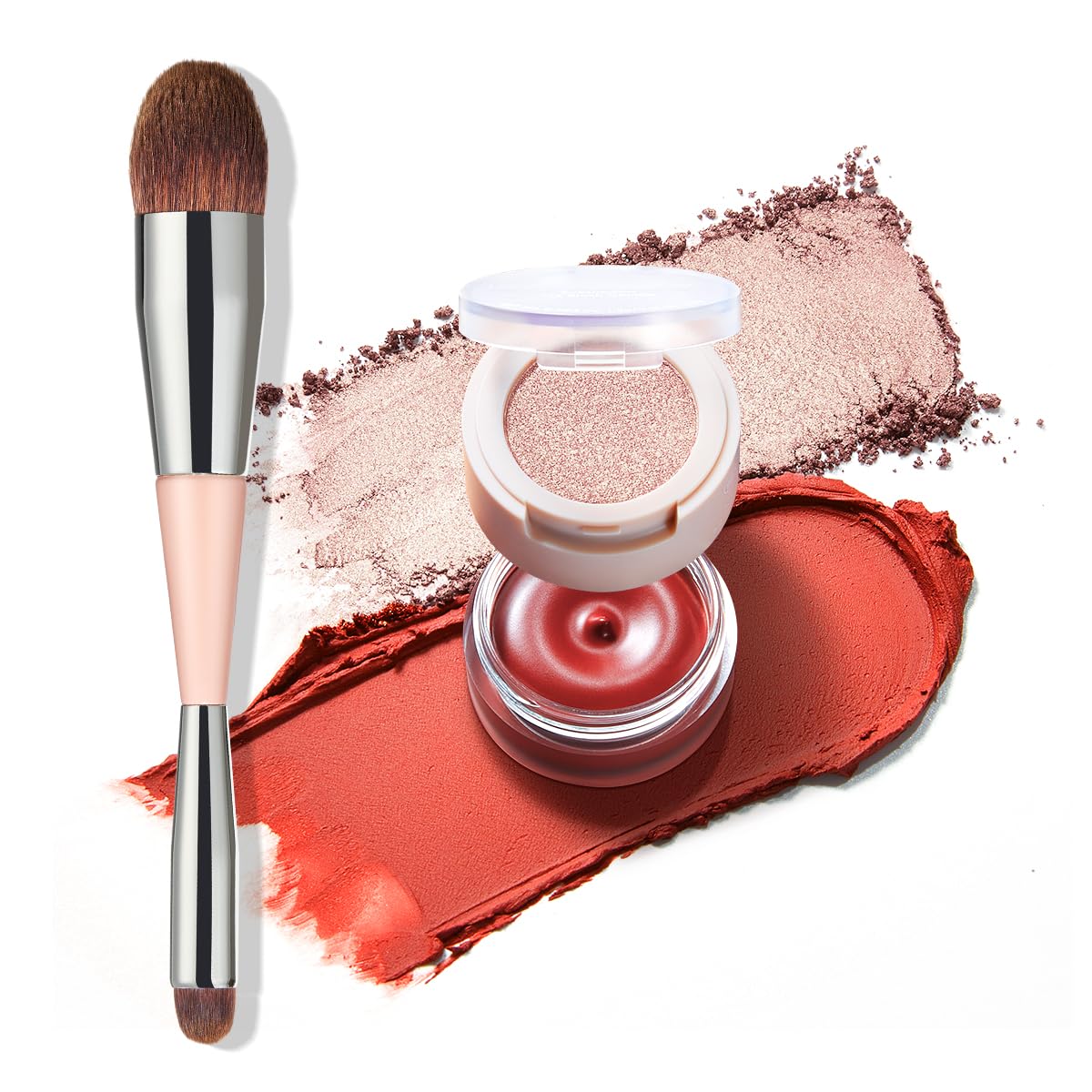 IMAKEUPNOW Cream Blush, 3 in 1 for Cheeks Eyes Lips, Matte Finish Cream & Shimmery Eyeshadow_Creamy Blendable Long-Lasting Lightweight, Compact Makeup for Travel, Compact Makeup for Travel - #001