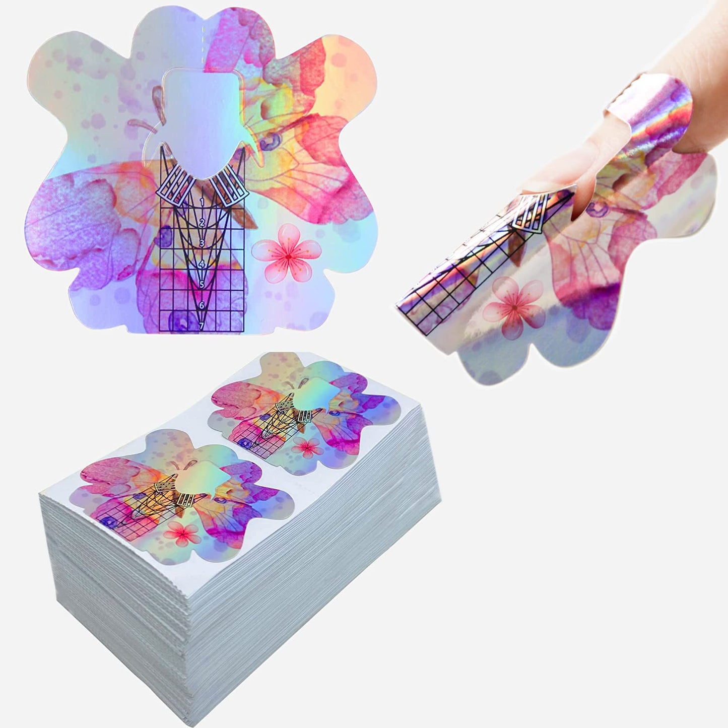 NYKAA 500 Pieces Nail Forms for Acrylic Extension-High Strength and Toughness with Aluminum Foil Copper Material-Pink Flowers On The Surface, So Lovely Shape(500pcs)