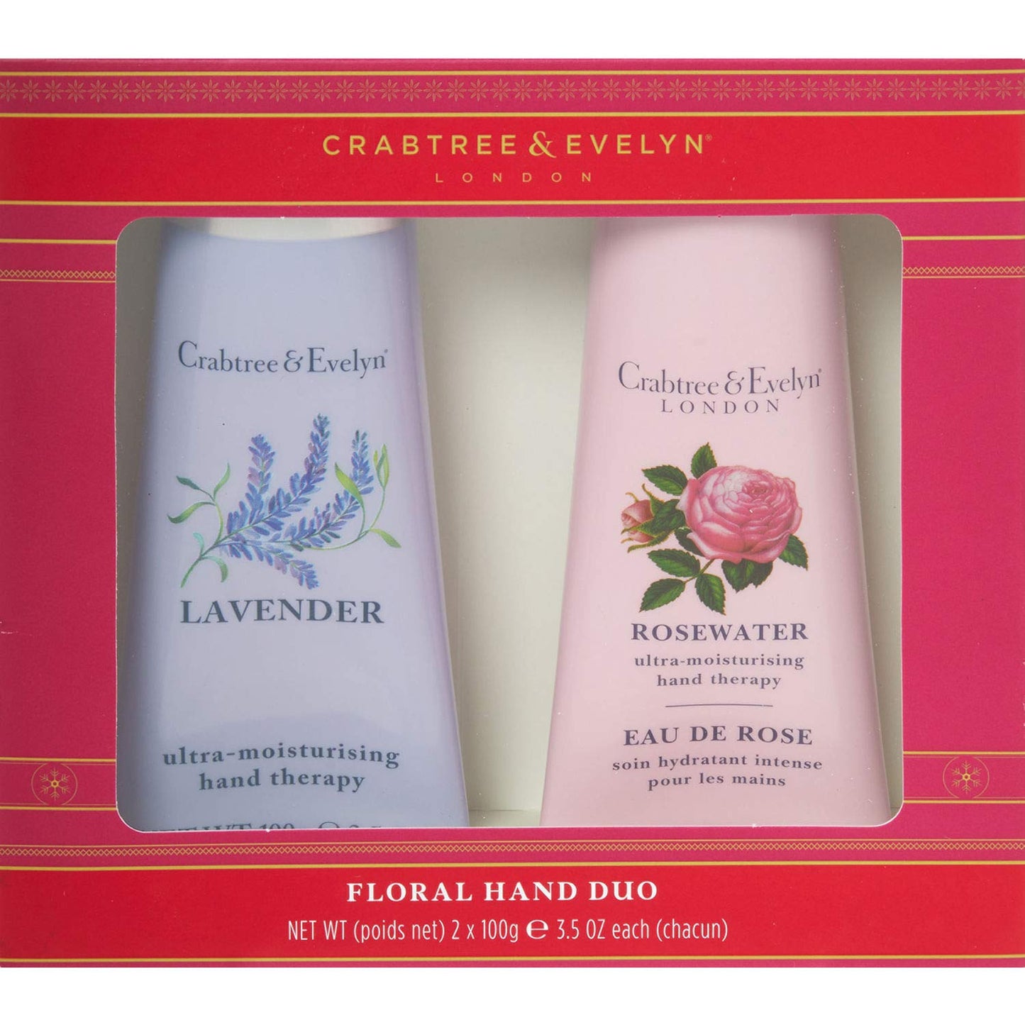 Crabtree & Evelyn Floral Hand Duo - Lavender and Rosewater Ultra Moisturising Hand Therapy 3.5 oz Each