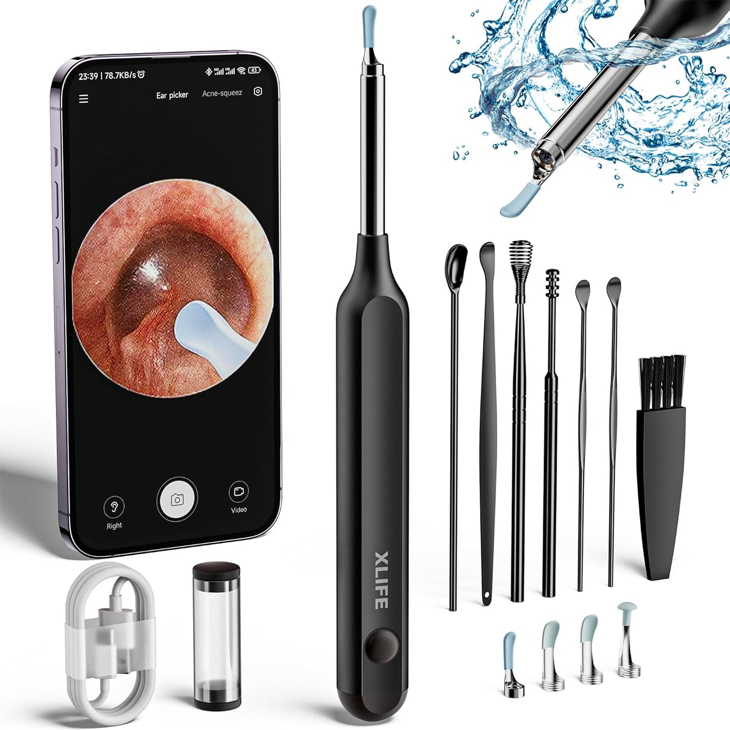 Ear Wax Removal - Ear Cleaner with 1296P HD Camera and 6 LED Lights,Wireless Earwax Removal Tool with 7PCS Ear Set,IP67 Waterproof Otoscope Ear Wax Removal Kit for iPhone,Android Smart Phones