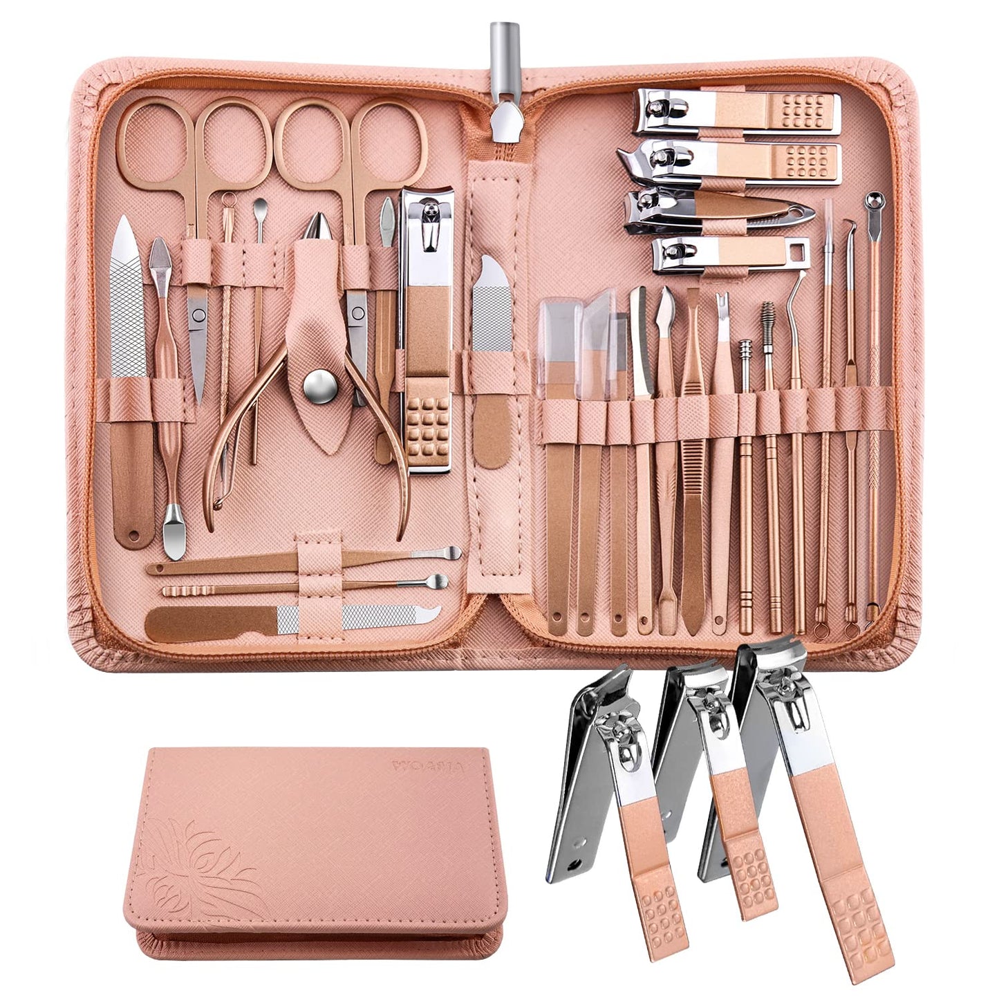 Manicure Set Professional Manicure Kit - 30 in 1 Pedicure Kit Nail Clippers Set Stainless Steel Nail Kit for Women - Pink